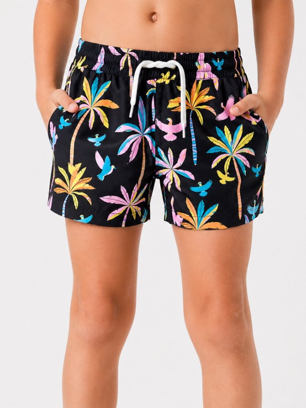 Chubbies Swim Trunks | Black Tropical Print 2” Inseam Lined Stretch l boys